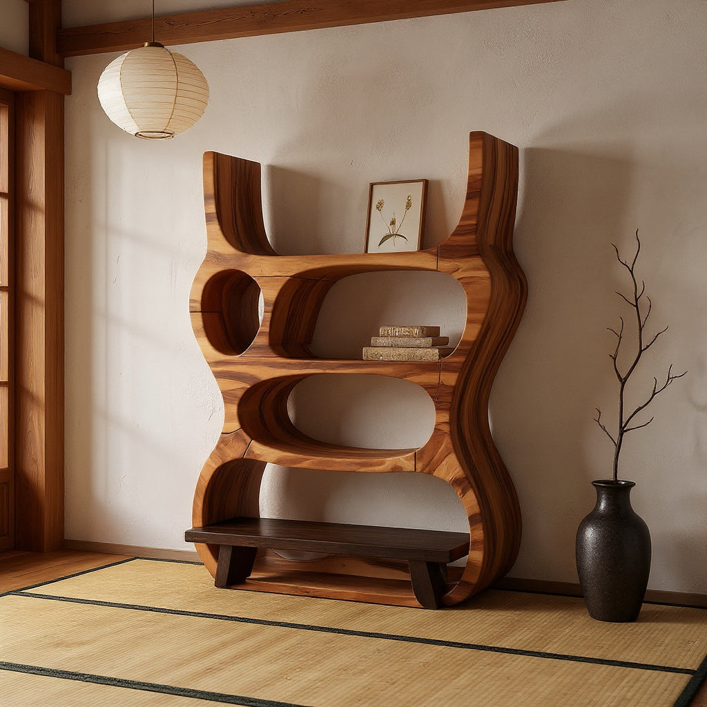 Artisan Organic Wooden Display Shelf For Cozy Interiors