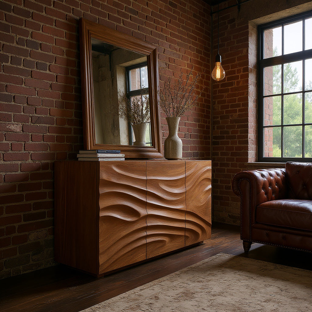 Artisan Sideboard Hand Carved Sculptural Design For Living Room