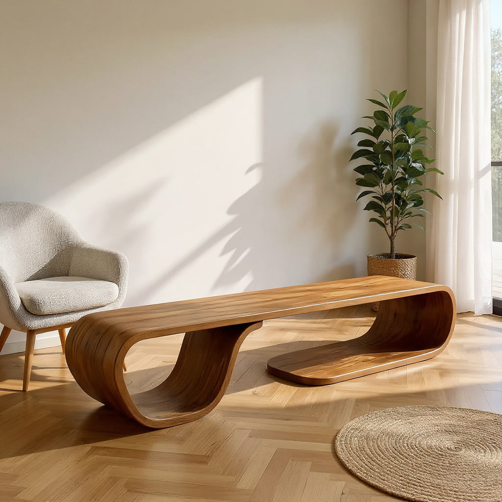 Artistic Bench Flowing Curves For Modern Interior Seating