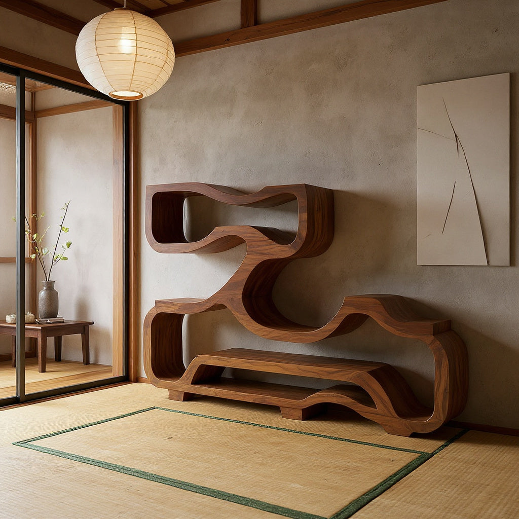 Artistic Bookshelf With Flowing Design For Living Room