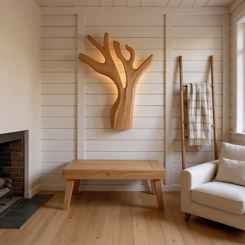 Artistic Branch Style Wooden Wall Lamp For Bedroom