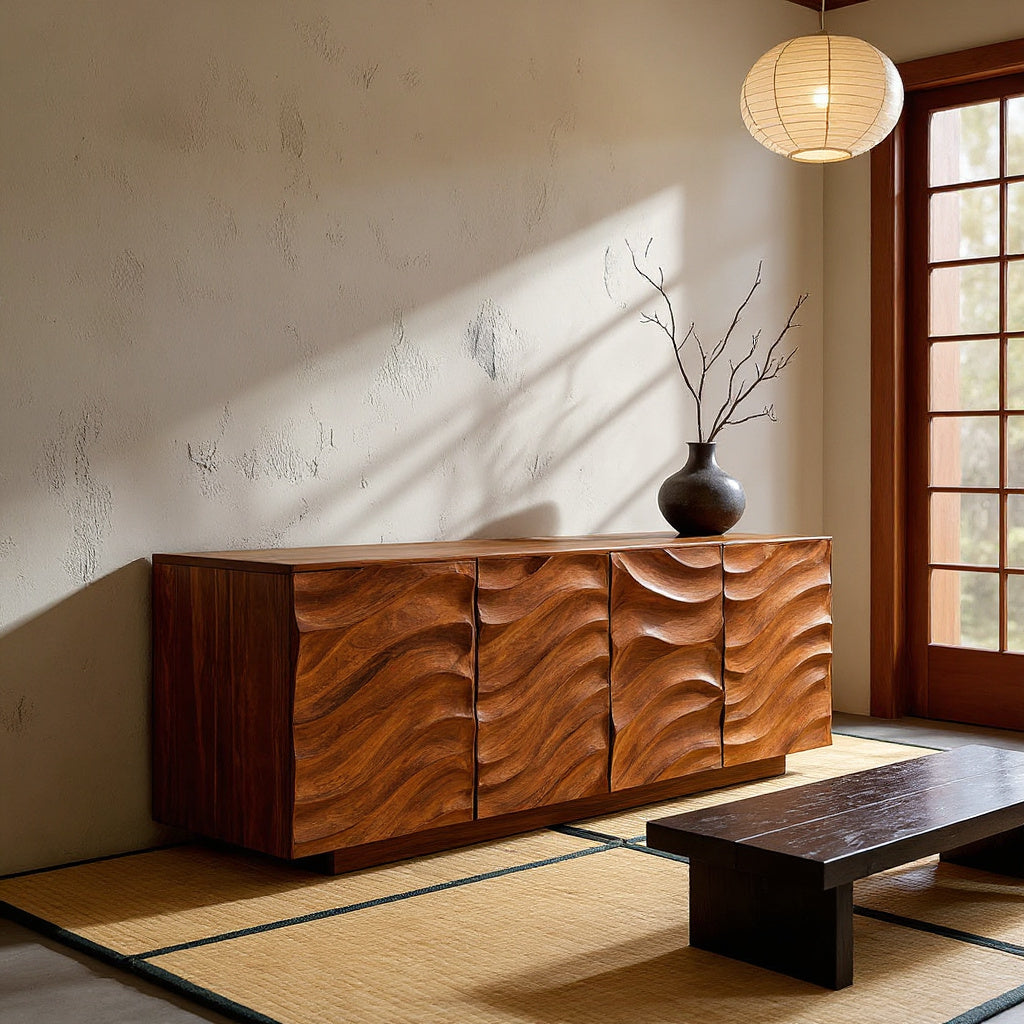 Artistic Carved Wooden Cabinet For Luxury Living Room