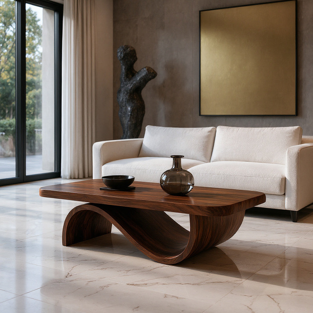 Artistic Coffee Table Curved Base Design For Living Decor