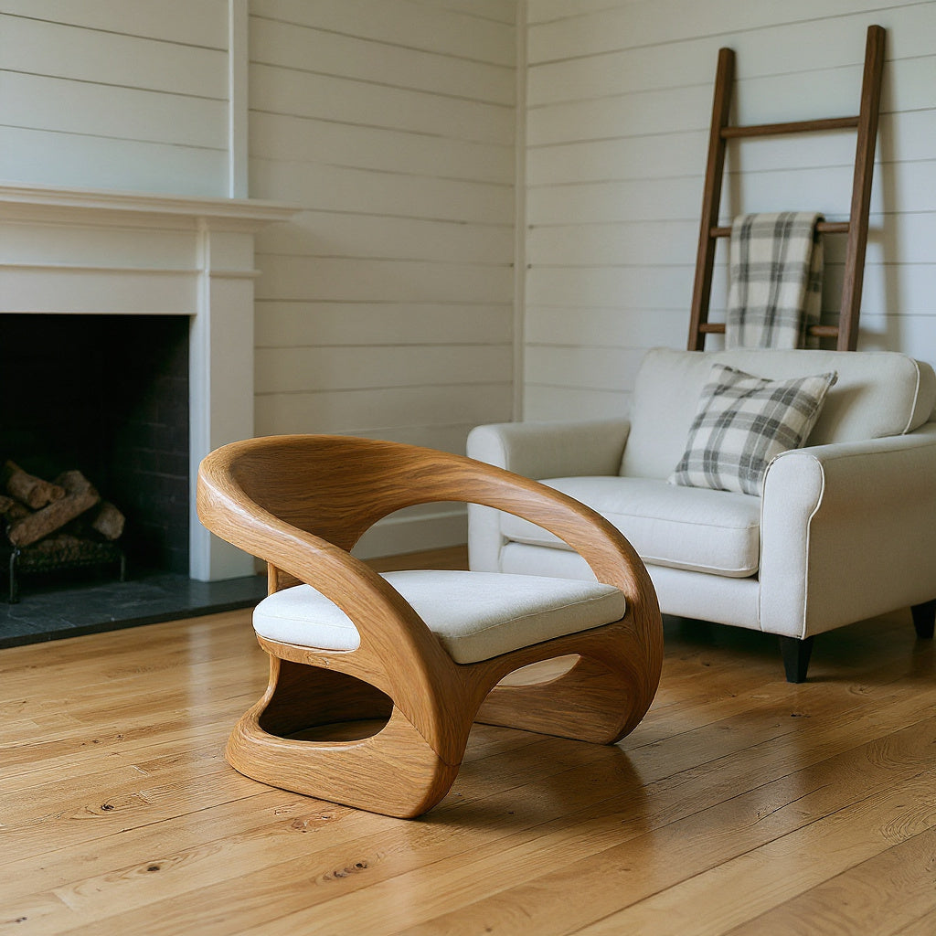Artistic Curved Armchair Without Upholstered Seat For Living Room