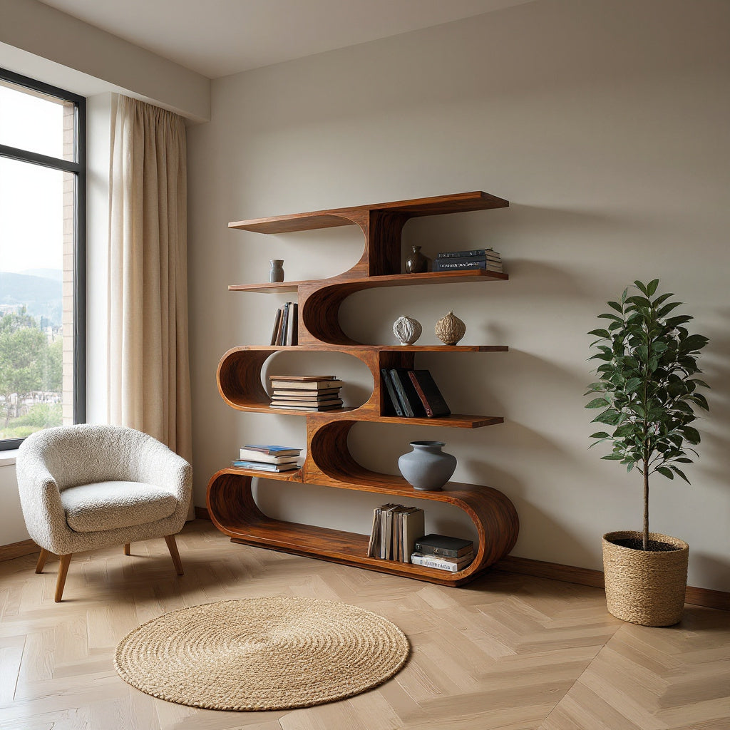 Artistic Curved Bookcase For Living Room Decor
