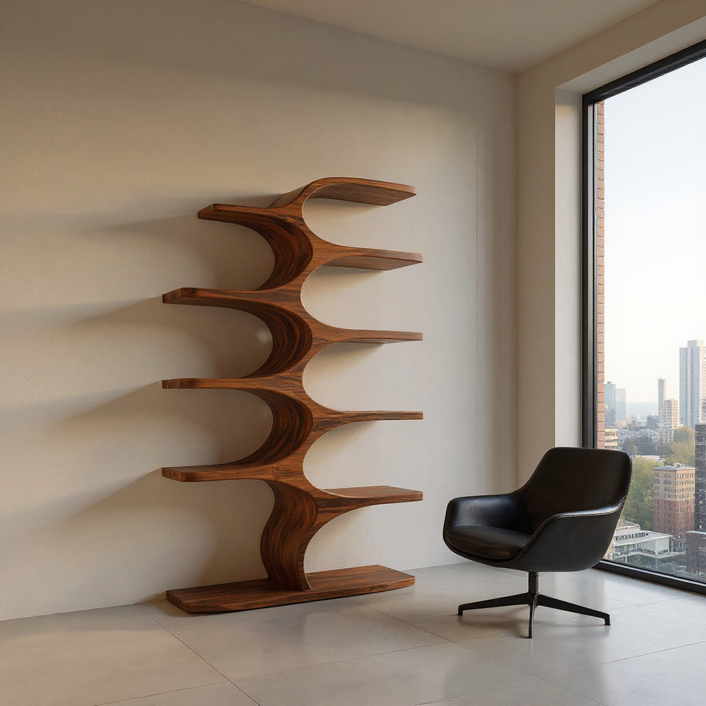 Artistic Curved Bookshelf Fluid Lines Statement For Designer Interiors
