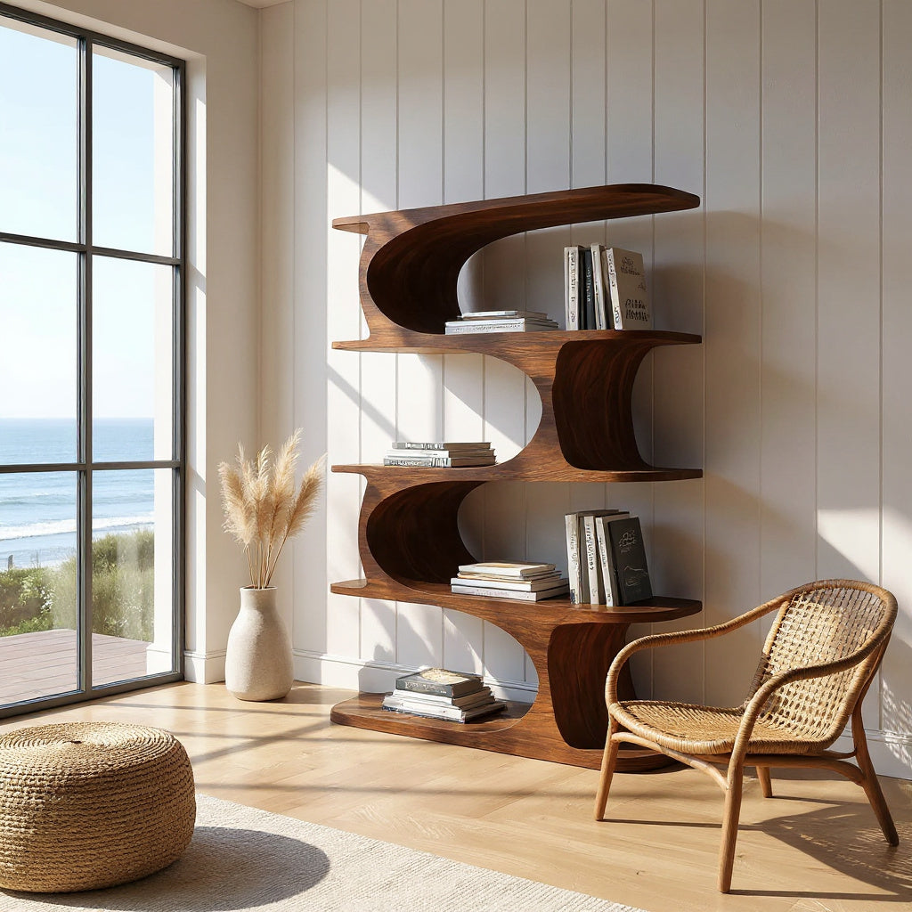 Artistic Curved Bookshelf For Living Room Accent