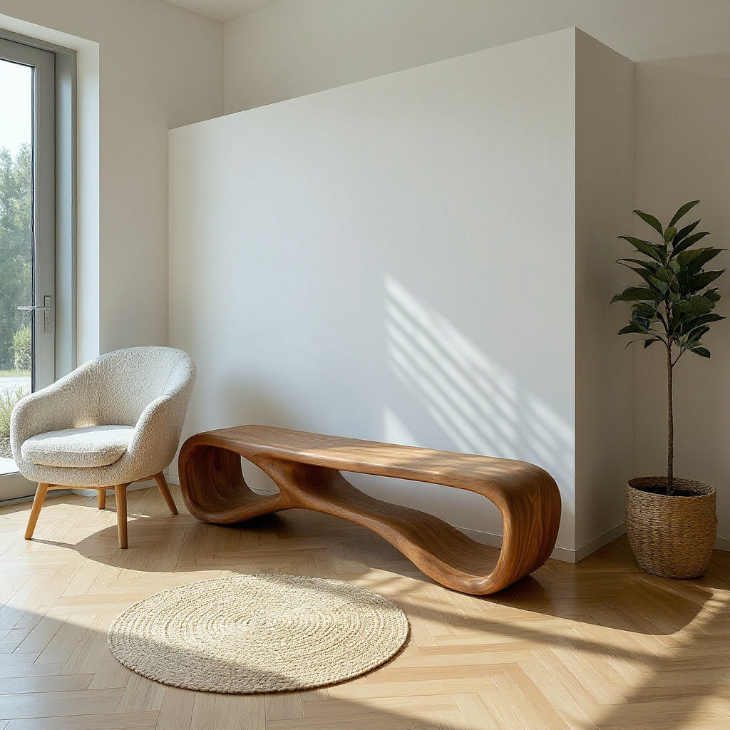 Artistic Natural Wood Bench For Modern Home Decor