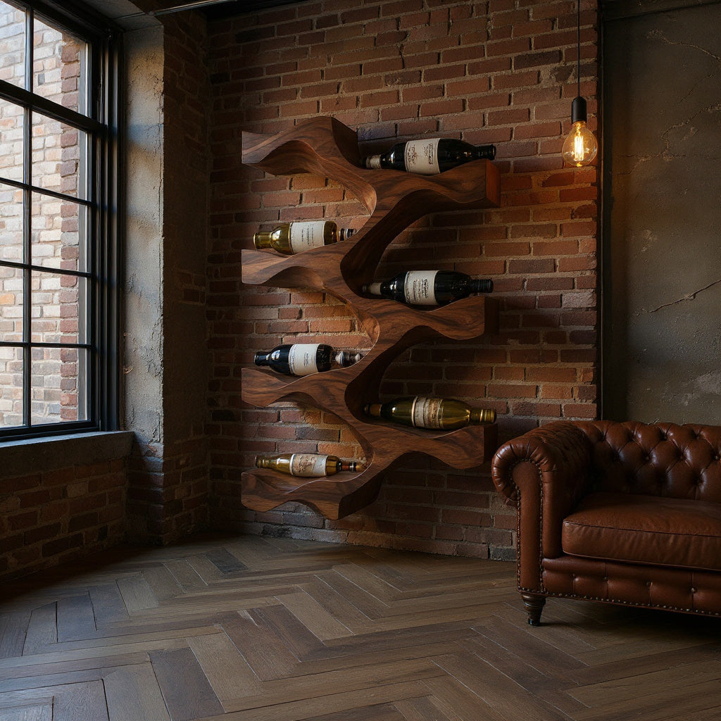 Artistic Natural Wood Wine Rack For Modern Kitchen Wall Decor