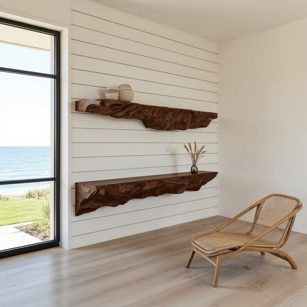 Artistic Sculptural Floating Shelf For Living Room