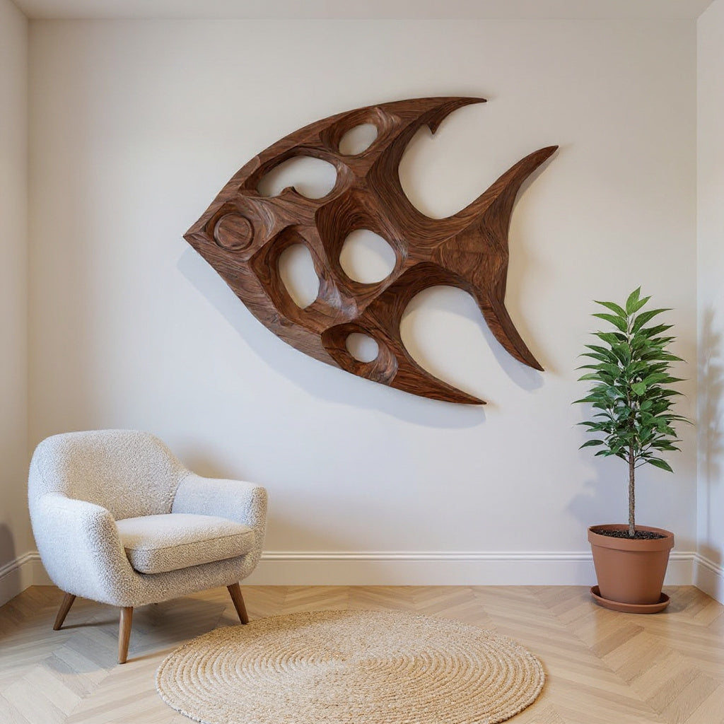 Artistic Sculptural Wall Art Fish-Inspired For Living Room