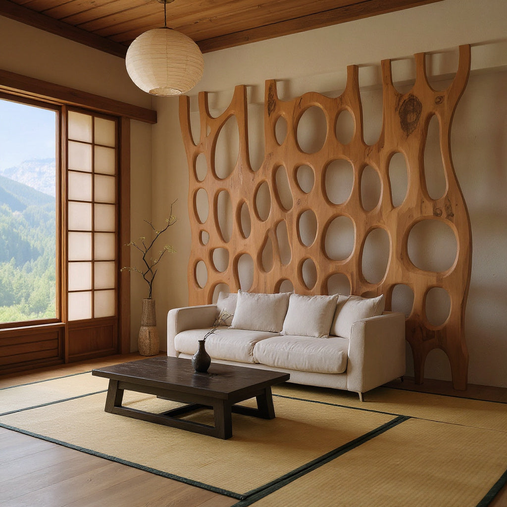 Artistic Sculptural Wood Room Divider For Living Room And Office