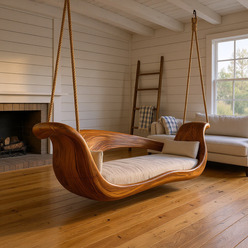 Artistic Sculptural Wooden Swing Bed Coastal Living Collection