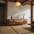 Artistic Sideboard With Carved Mountain Doors For Living Room