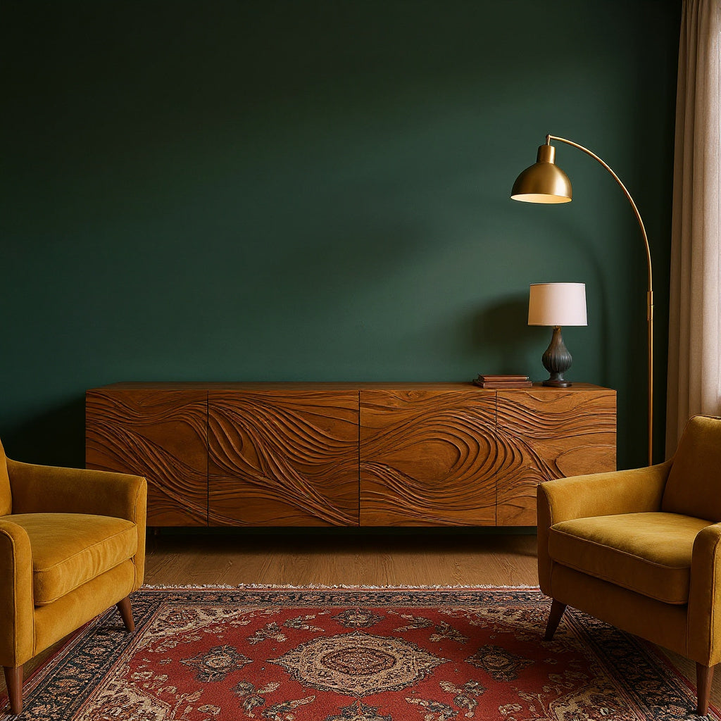 Artistic TV Console With Wave Pattern For Elegant Living Room