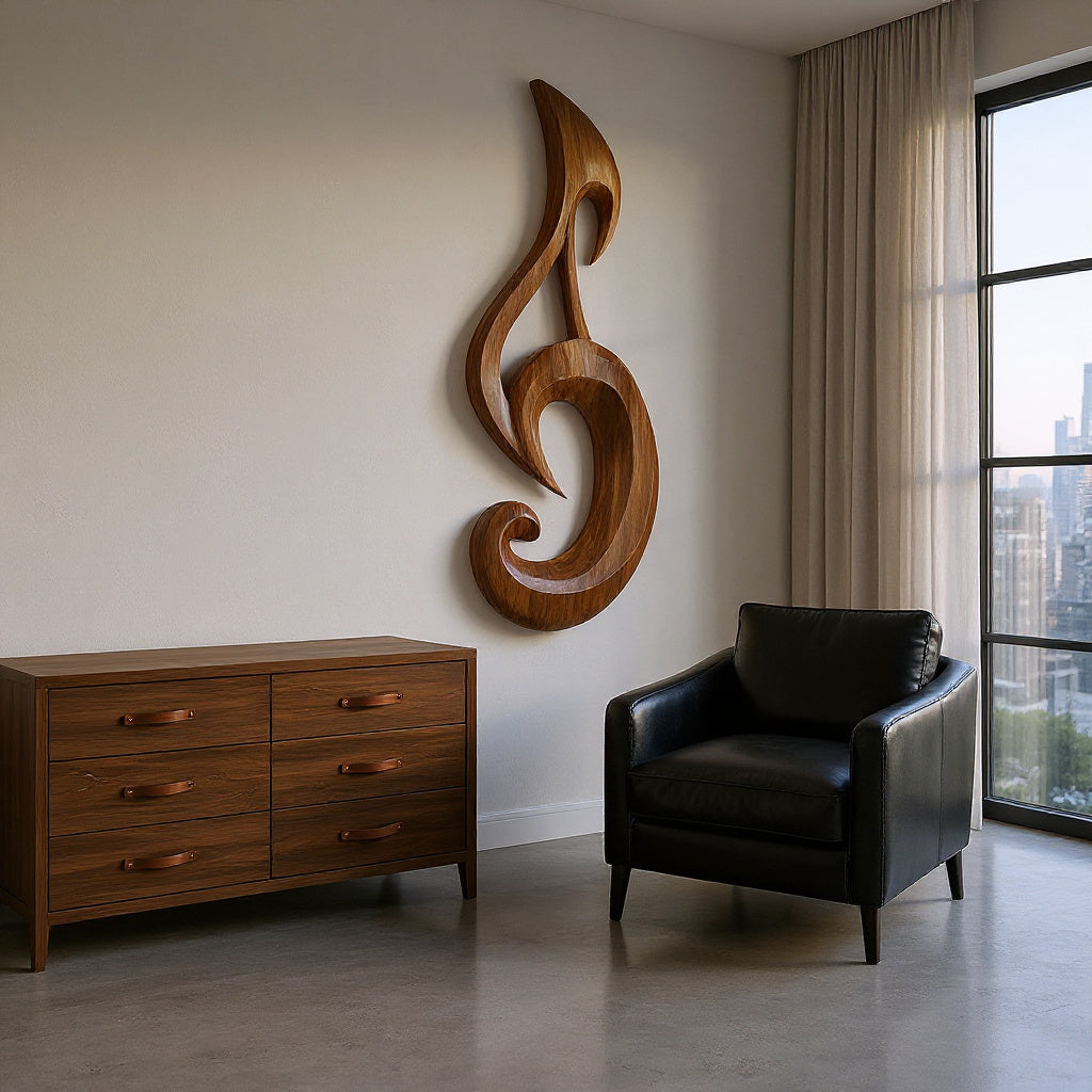 Artistic Wood Wall Art With Carving Musical Notes For Bedroom