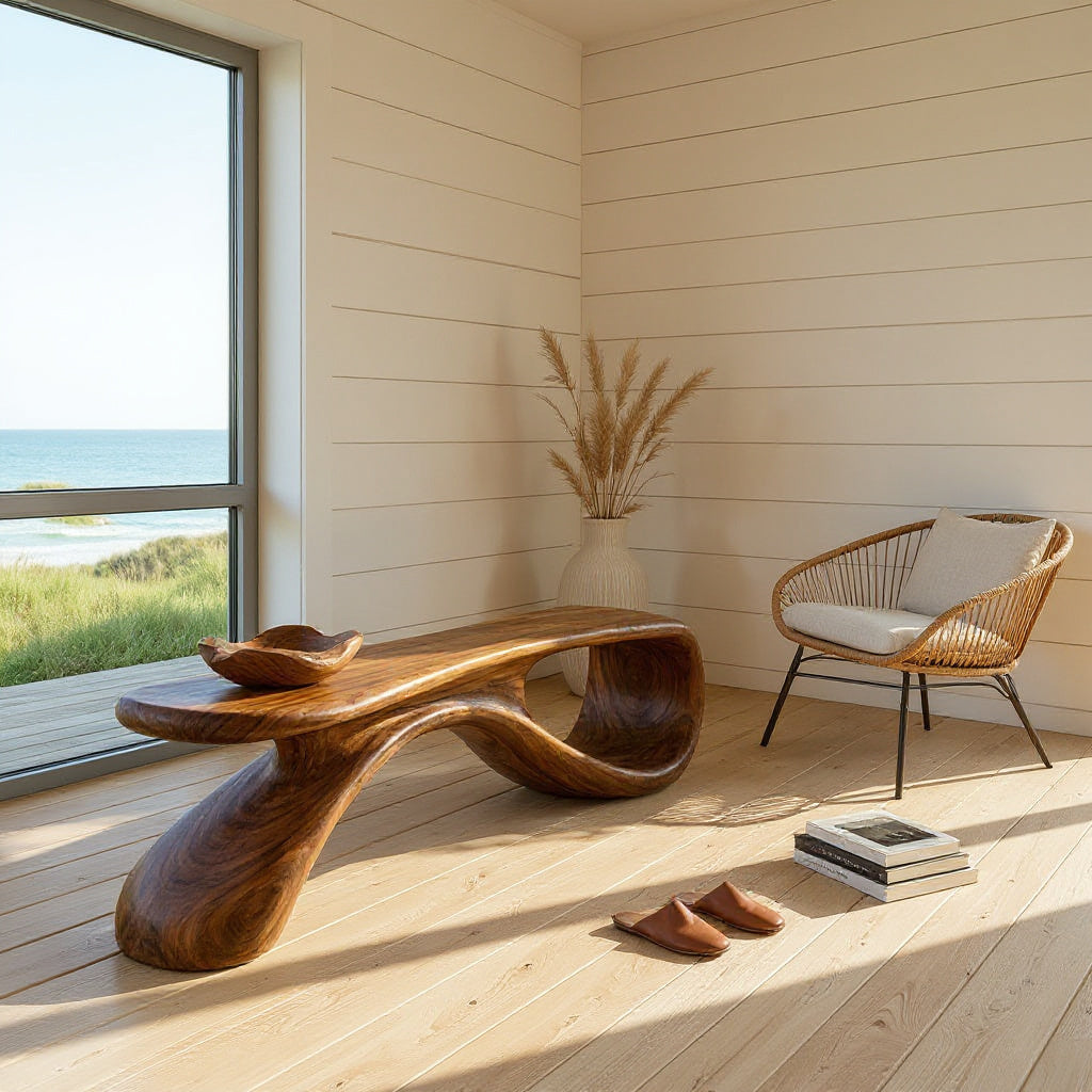 Artistic Wooden Bench For Modern Entryway Interior Decor