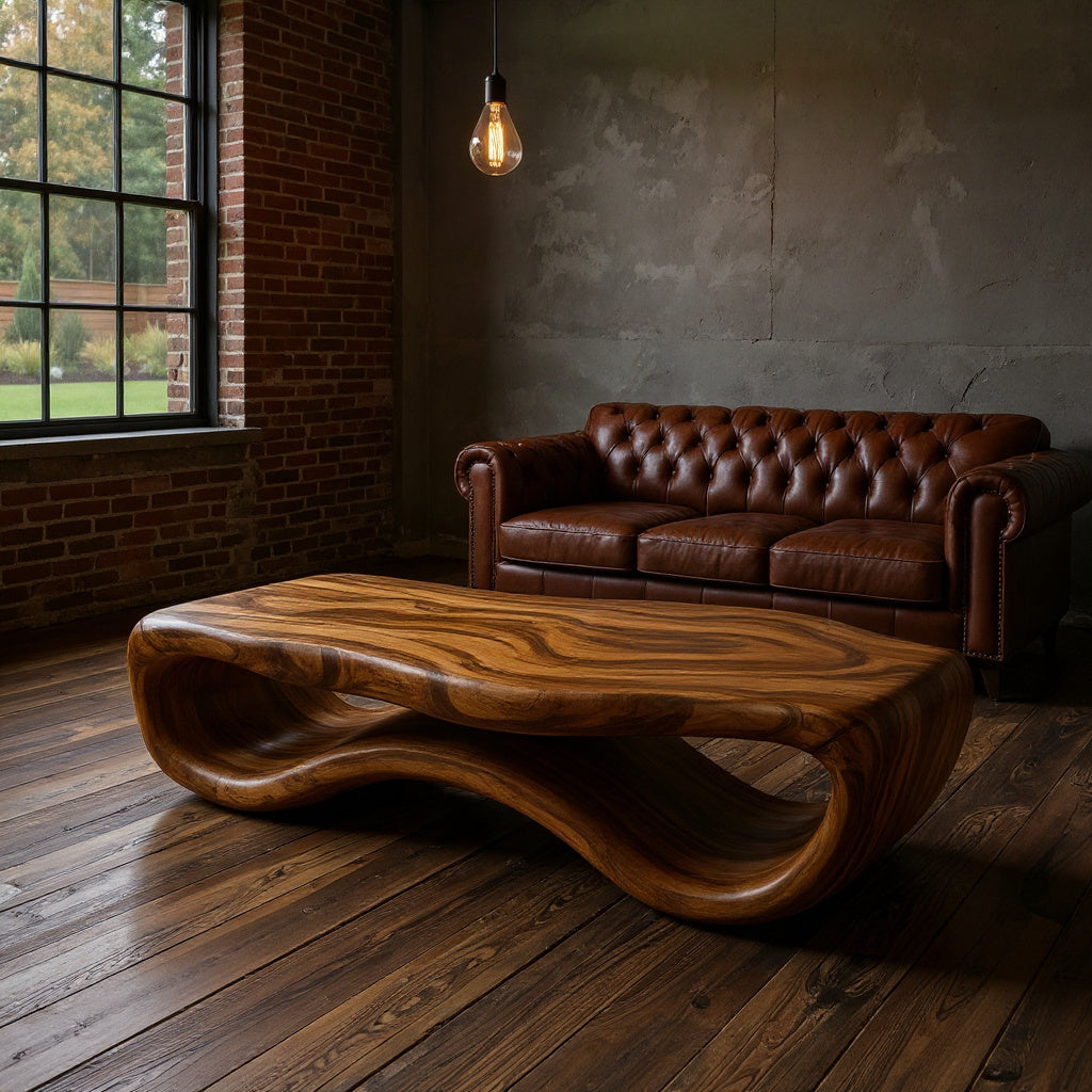 Artistic Wooden Coffee Table Curved For Modern Interior