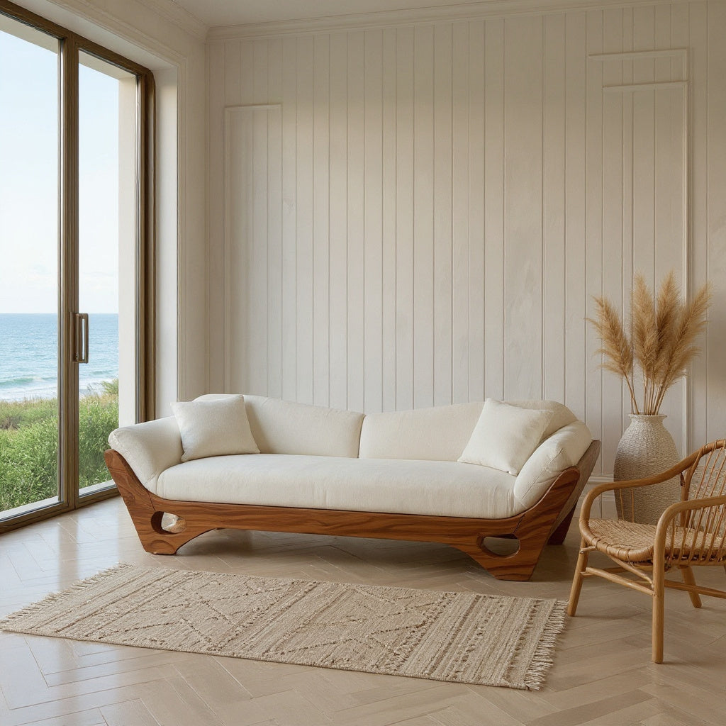 Artistic Wooden Sofa With Sculptural Organic Frame For Contemporary