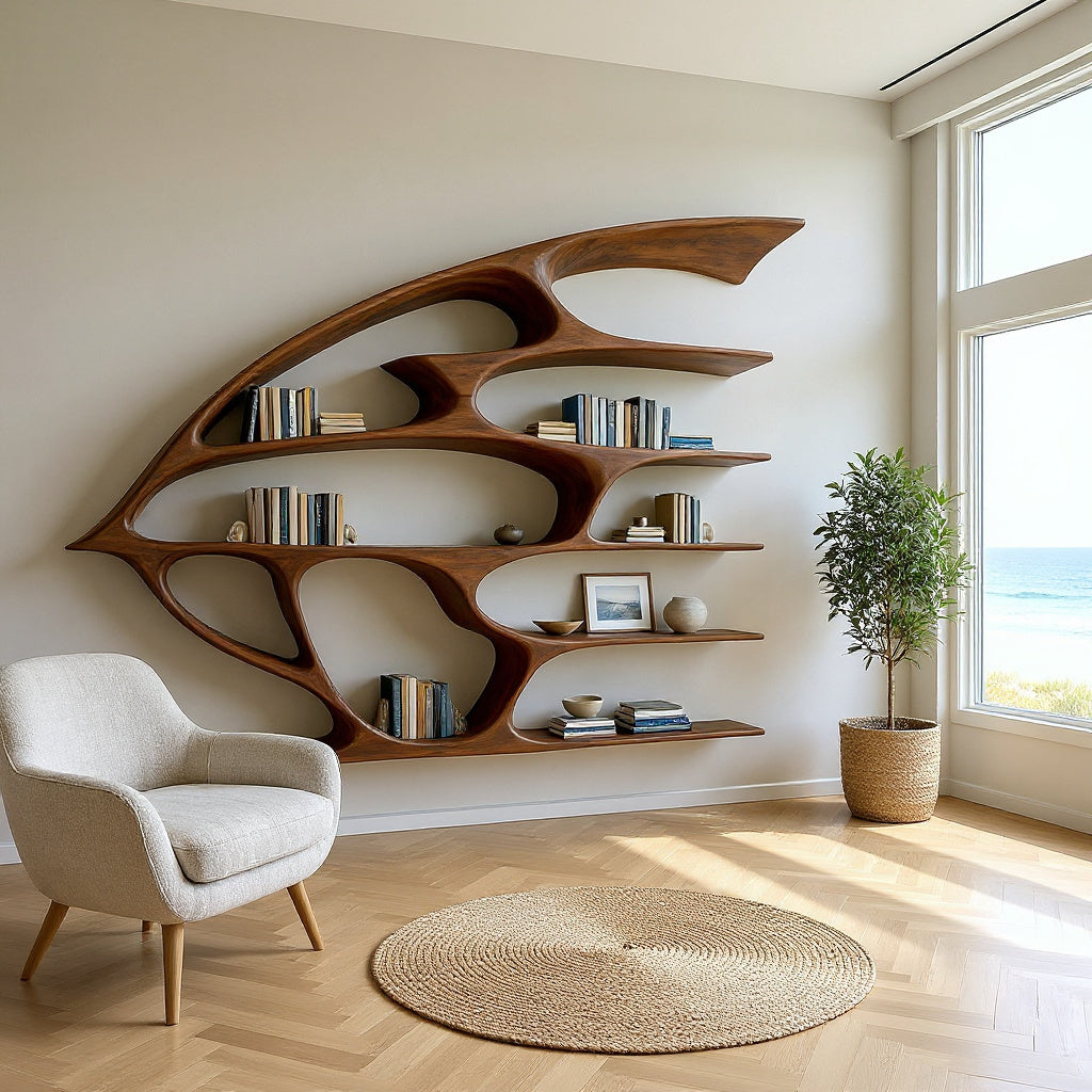 Artistic Wooden Wall Bookshelf For Living Room Decor