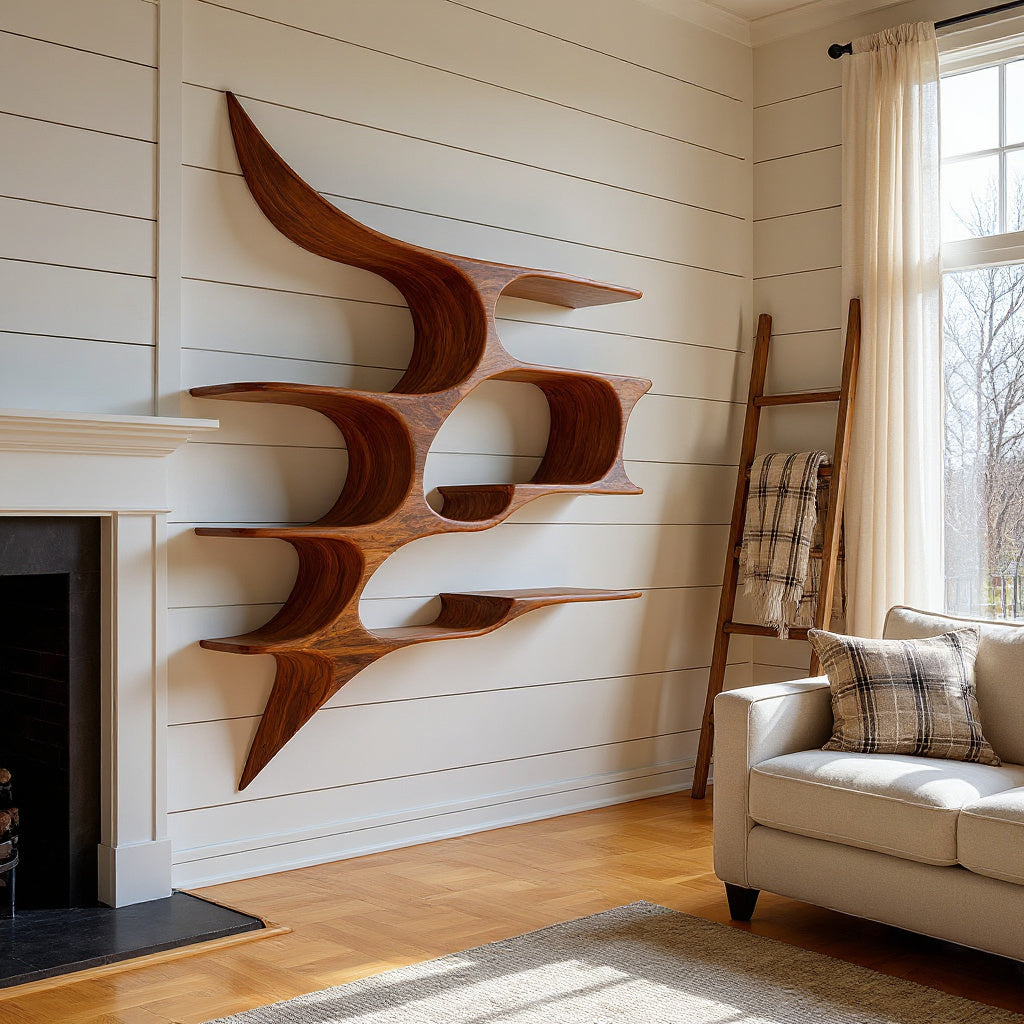 Artistic Wooden Wall Shelf For Living Room Decor