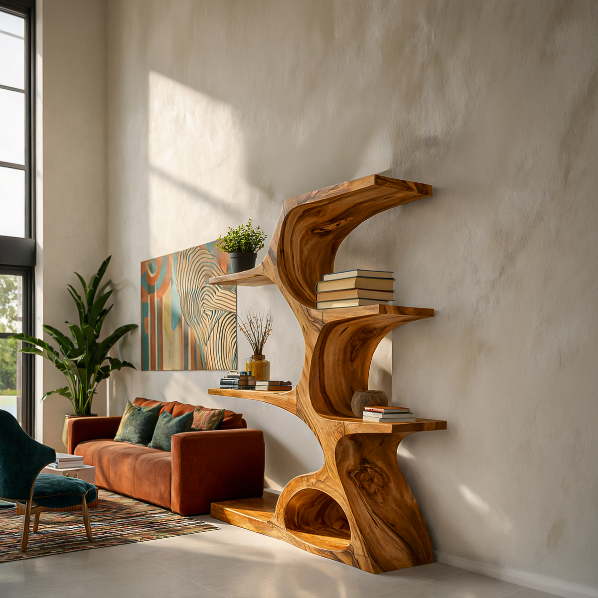 Artistic Curved Bookshelf For Contemporary Home