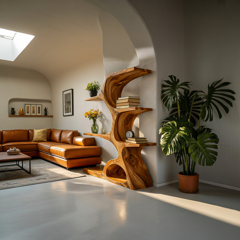 Artistic Curved Bookshelf For Contemporary Home