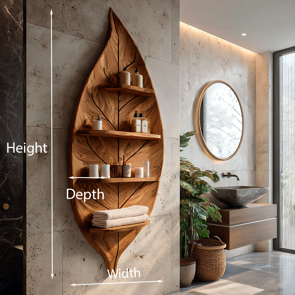 Artistic Wood Leaf Bathroom Shelf For Modern Spa Interior
