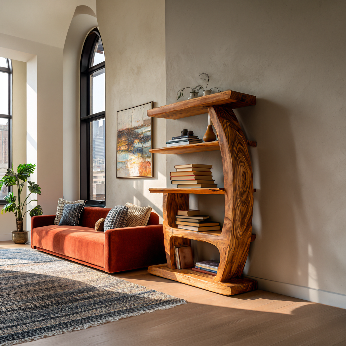 Artistic Bookshelf With Tiers For Living Room