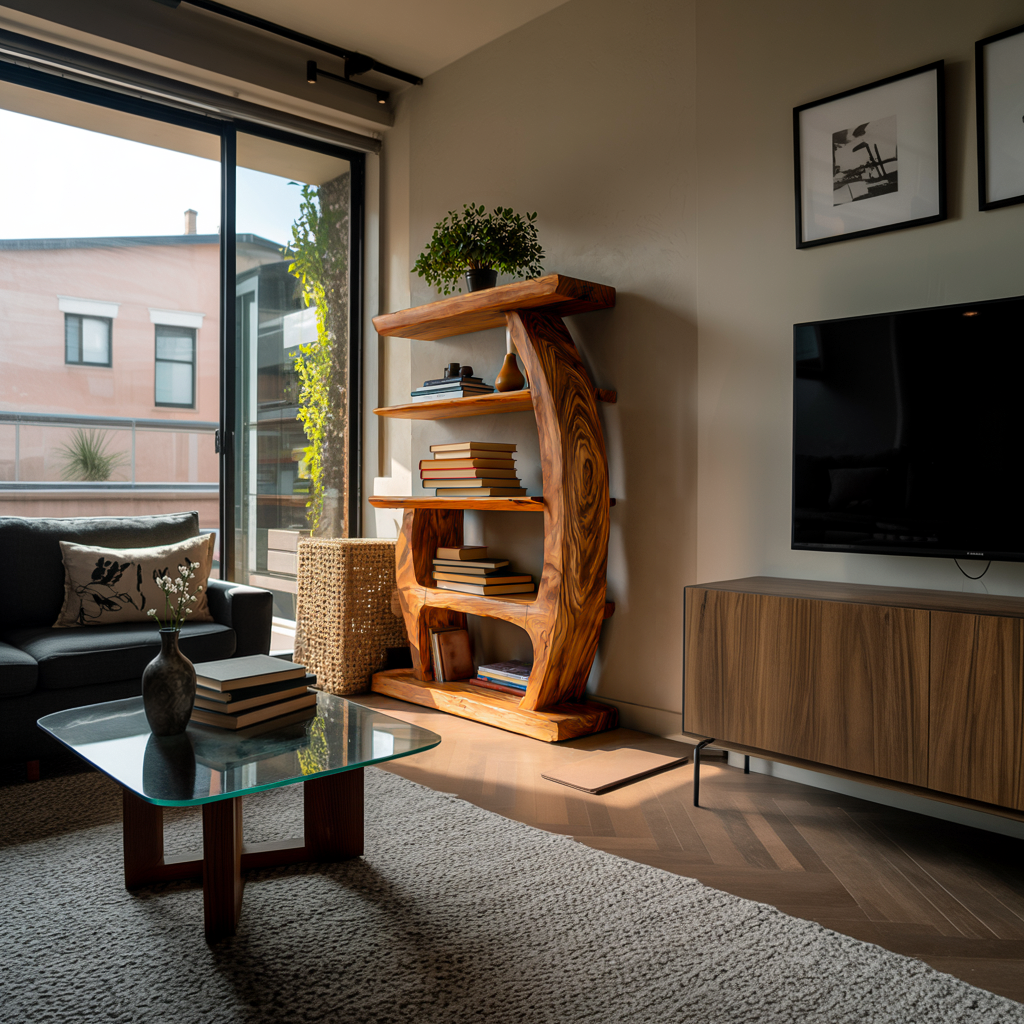 Artistic Bookshelf With Tiers For Living Room