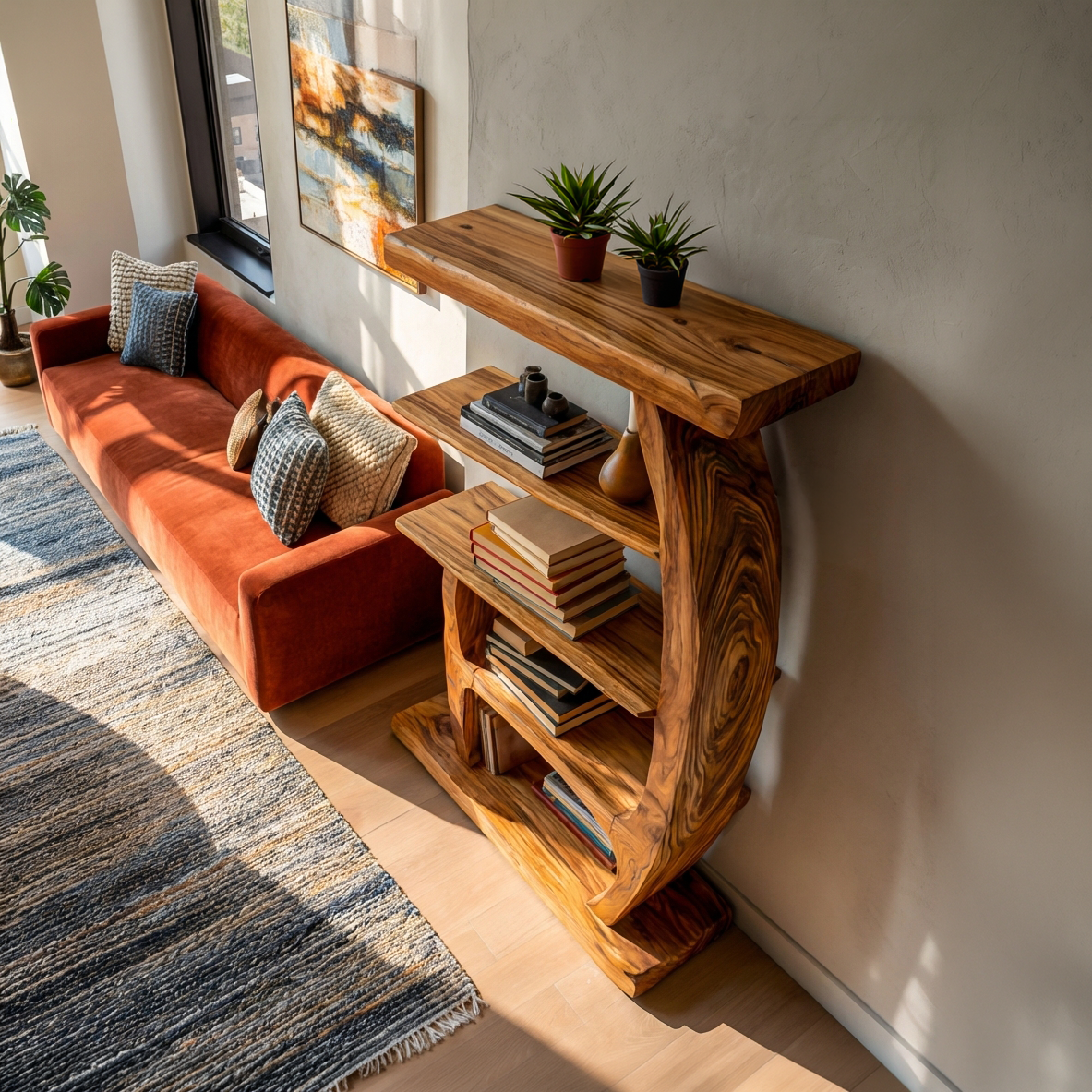Artistic Bookshelf With Tiers For Living Room