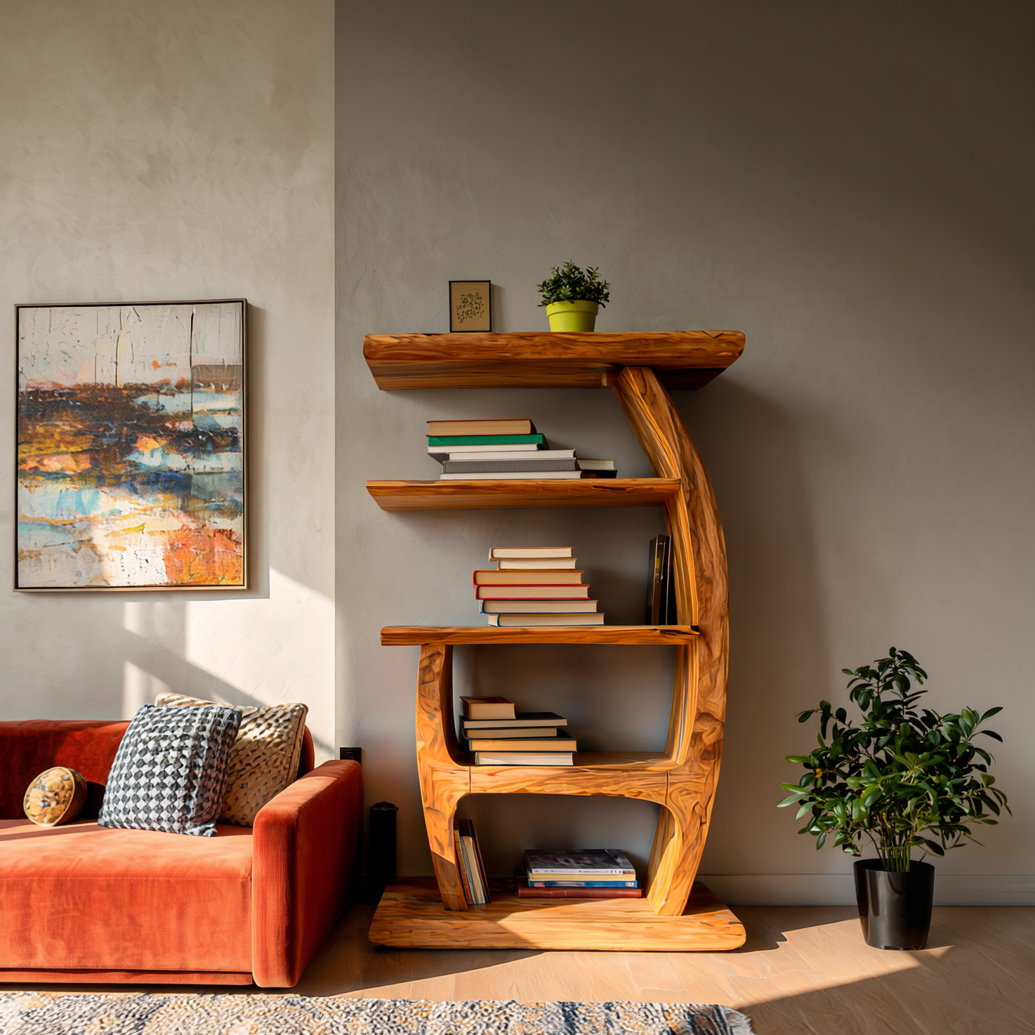 Artistic Bookshelf With Tiers For Living Room