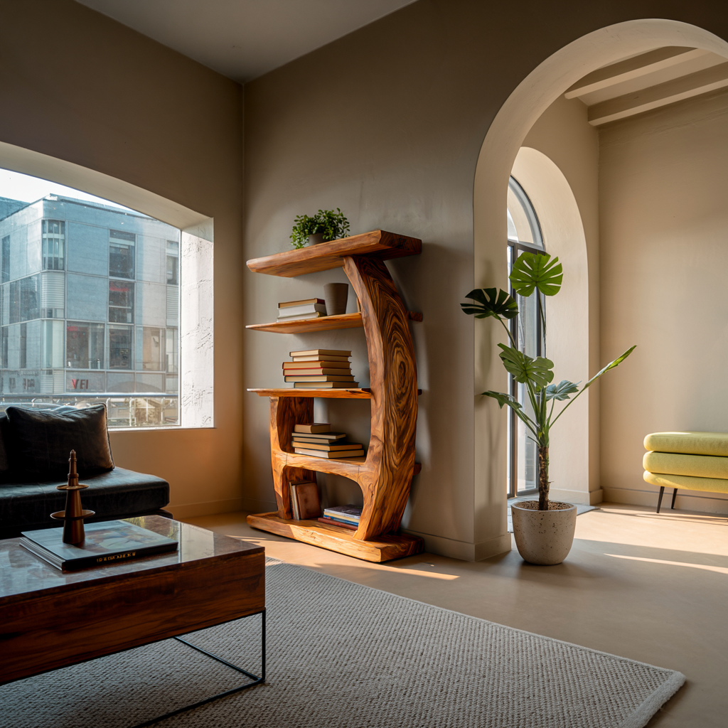 Artistic Bookshelf With Tiers For Living Room