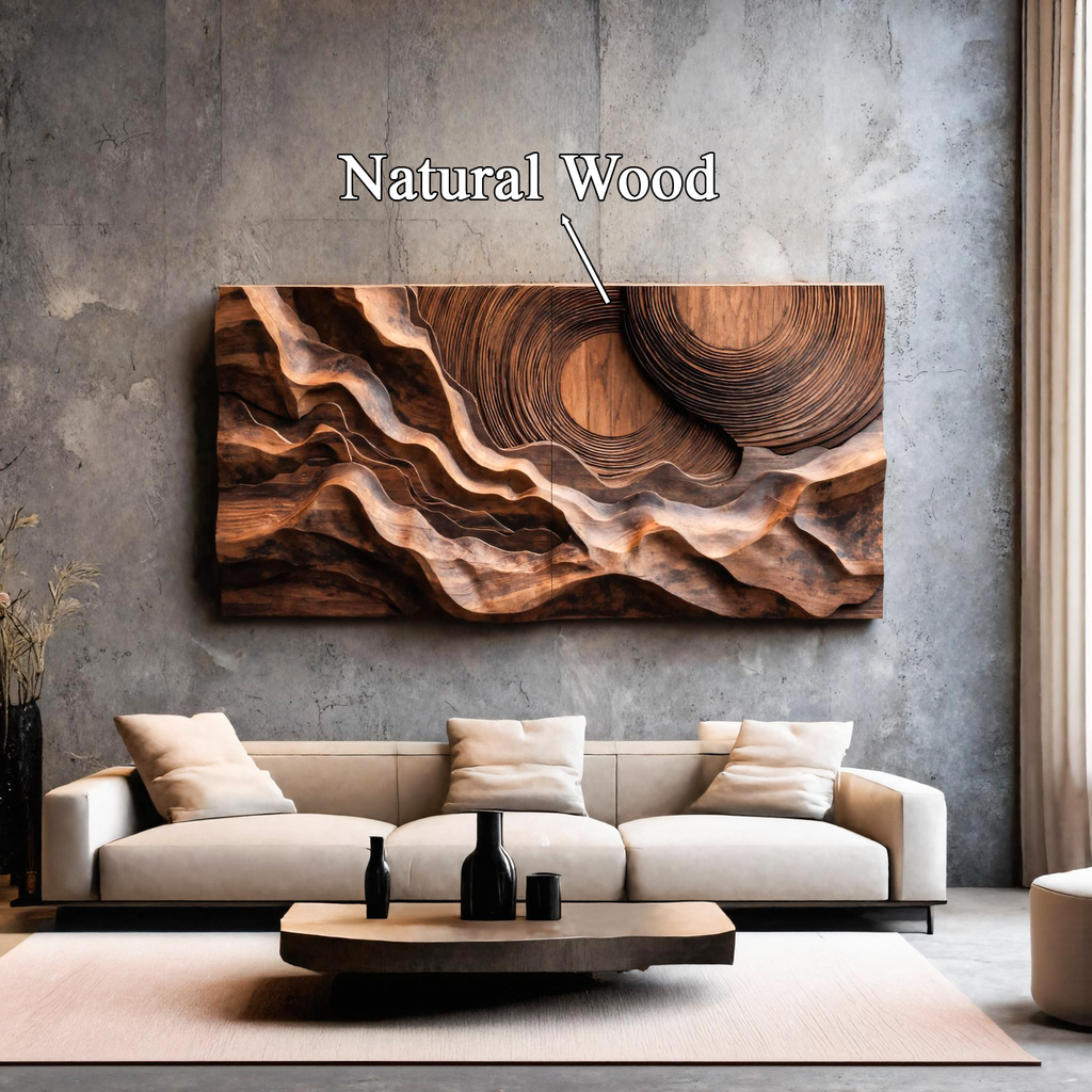 Abstract Sculptural Wood Wall Art With Carved Landscape For Interior