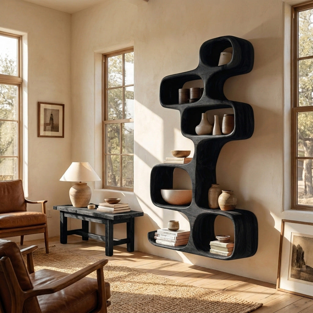 Abstract Wooden Wall Shelf For Living Room