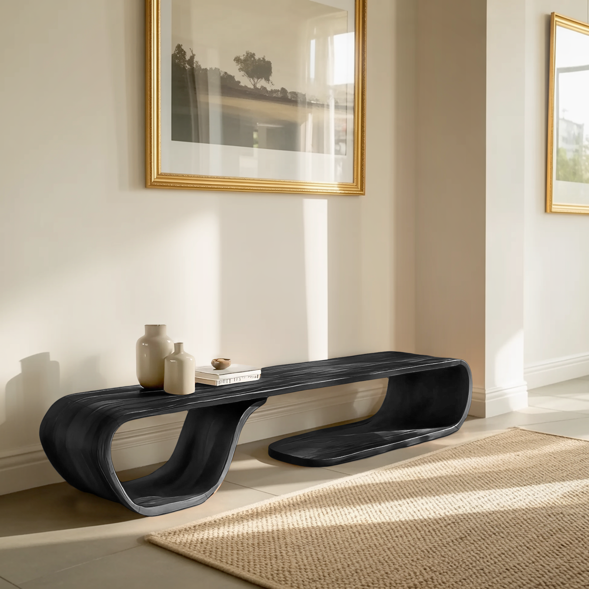 Artistic Bench Flowing Curves For Modern Interior Seating
