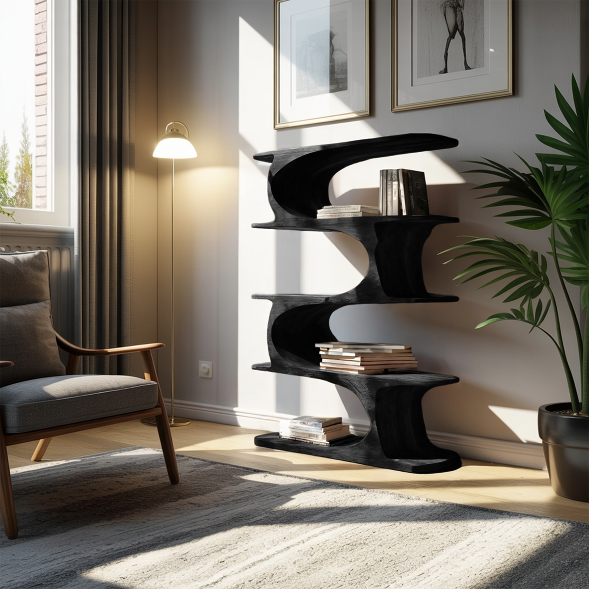 Artistic Curved Bookshelf For Living Room Accent