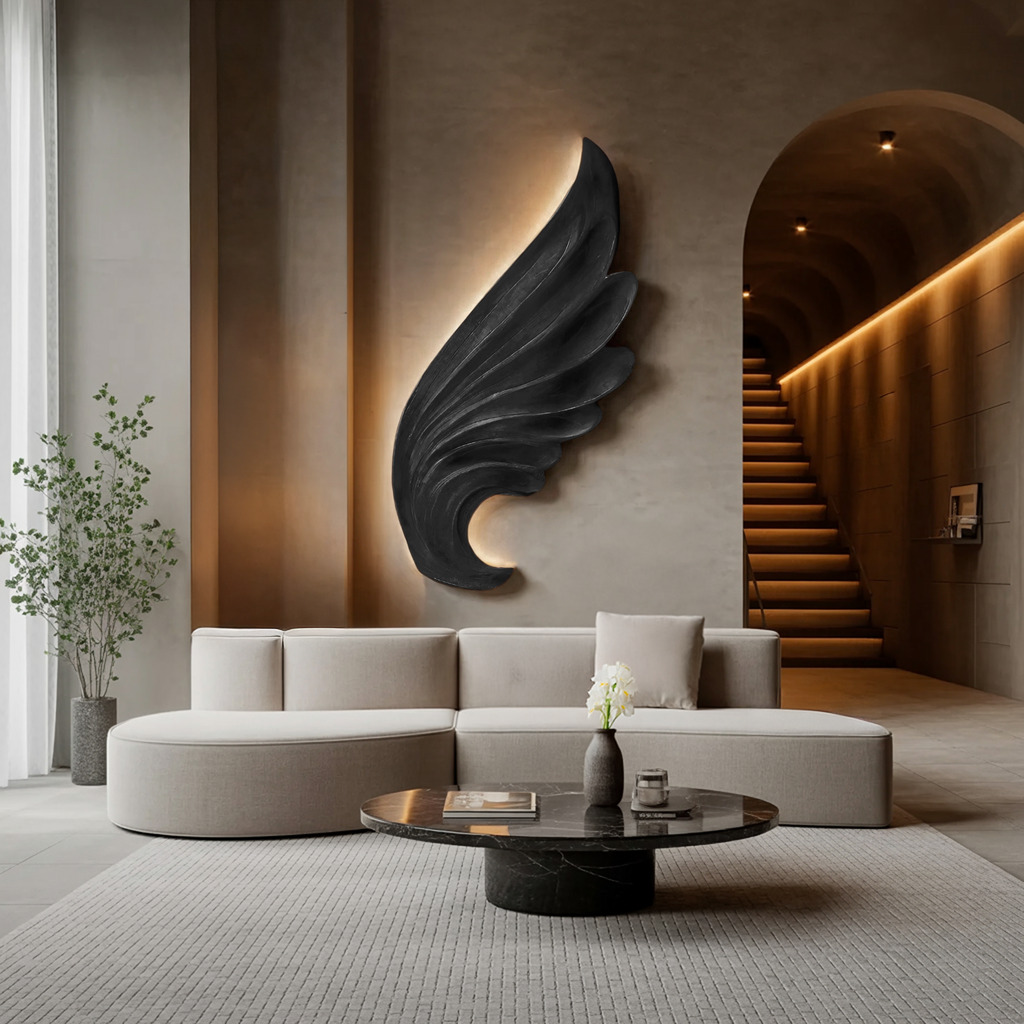 Contemporary Carved Wood Angel Wing Wall Art For Home Decor