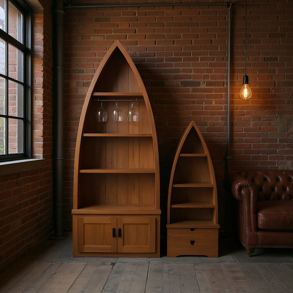 Boat Shaped Display Cabinet With Storage Drawers For Living Room And