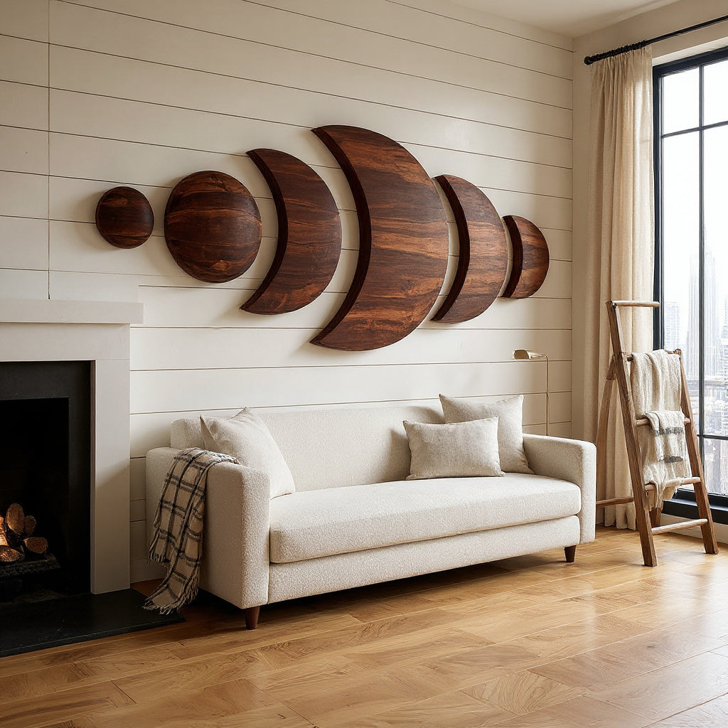 Boho Moon Phase Wood Wall Decor For Living Room