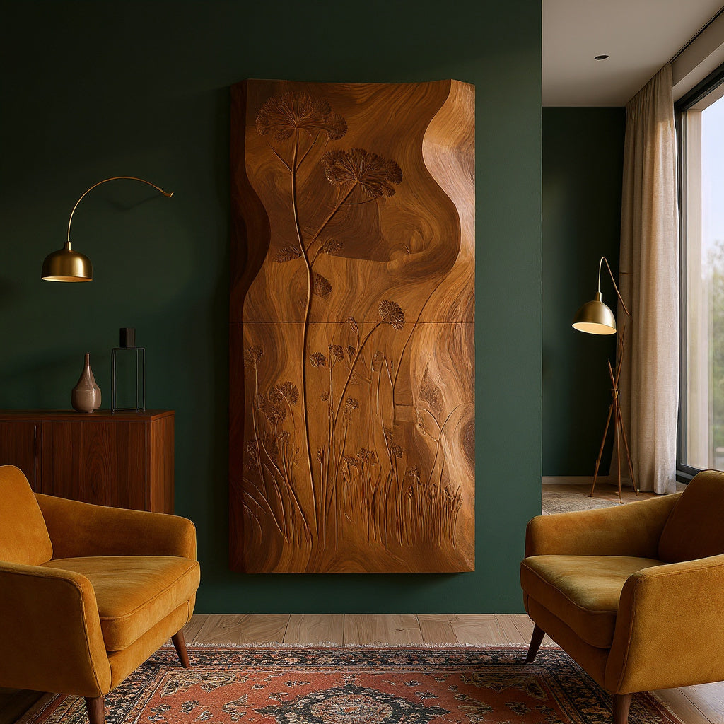 Botanical Wall Panel With Wildflower Relief For Hallway