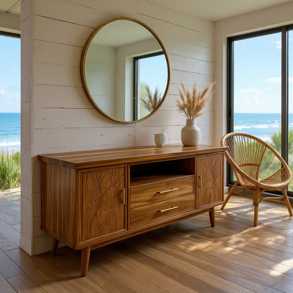 Botanical Wooden Sink Vanity For Spa Retreat