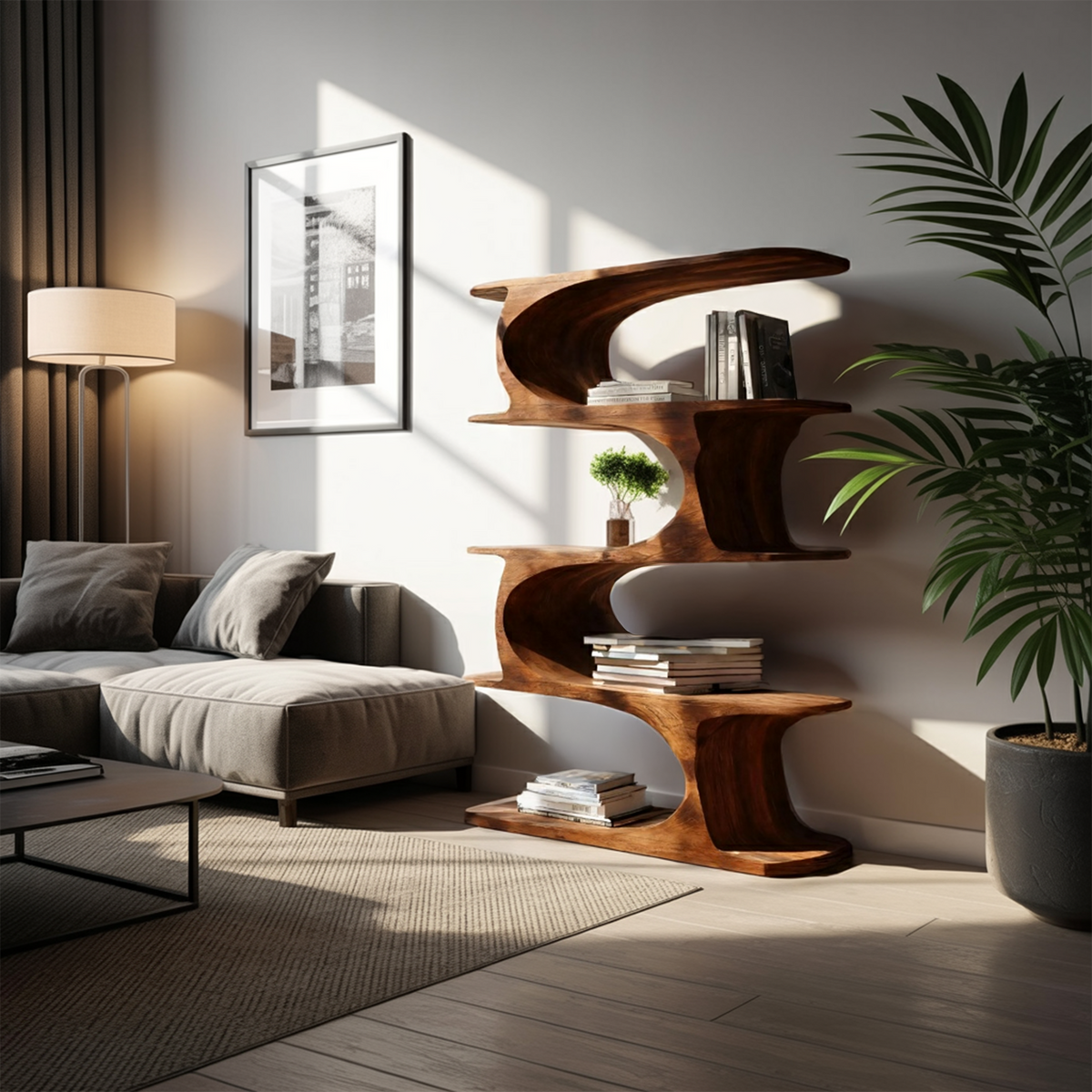 Artistic Curved Bookshelf For Living Room Accent