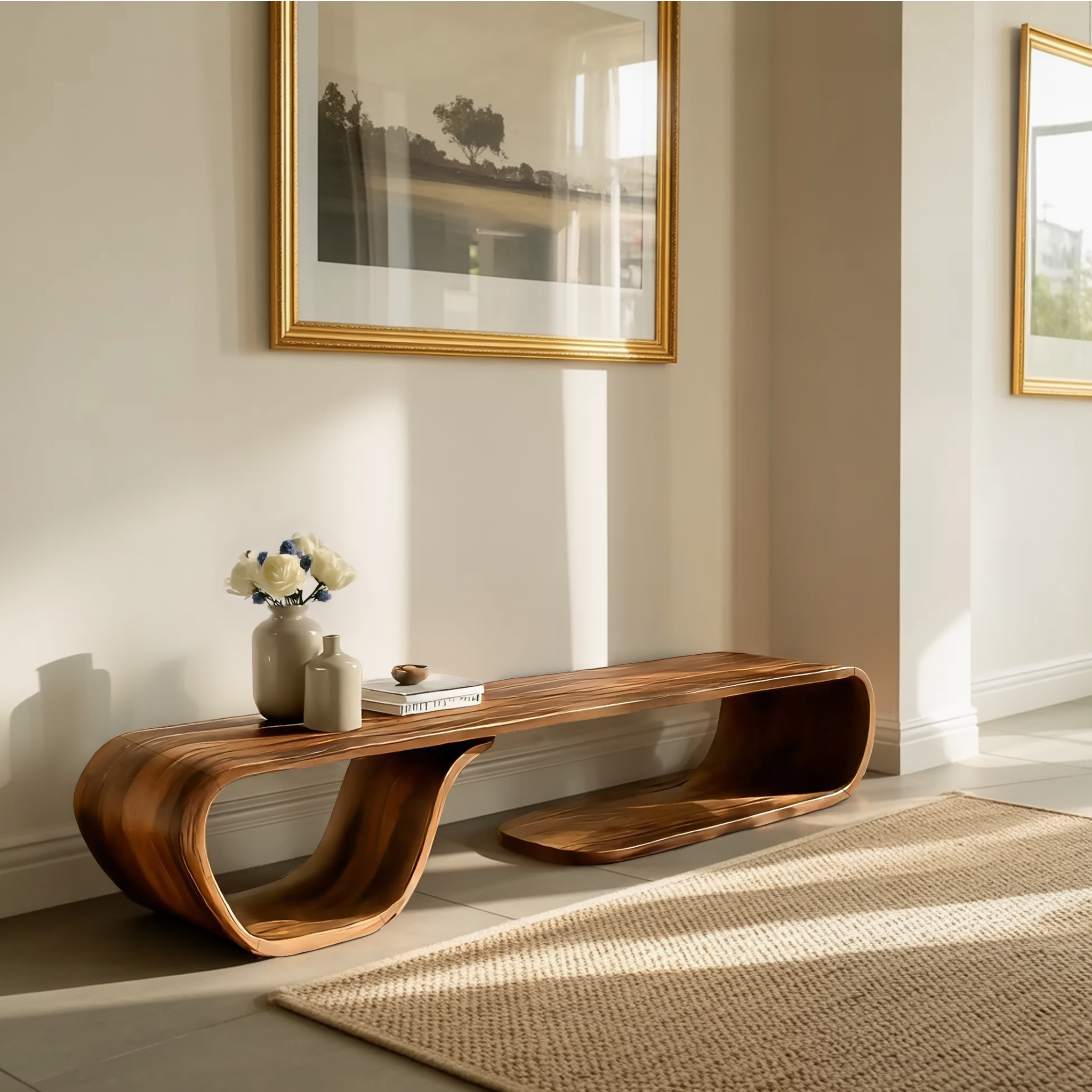 Artistic Bench Flowing Curves For Modern Interior Seating