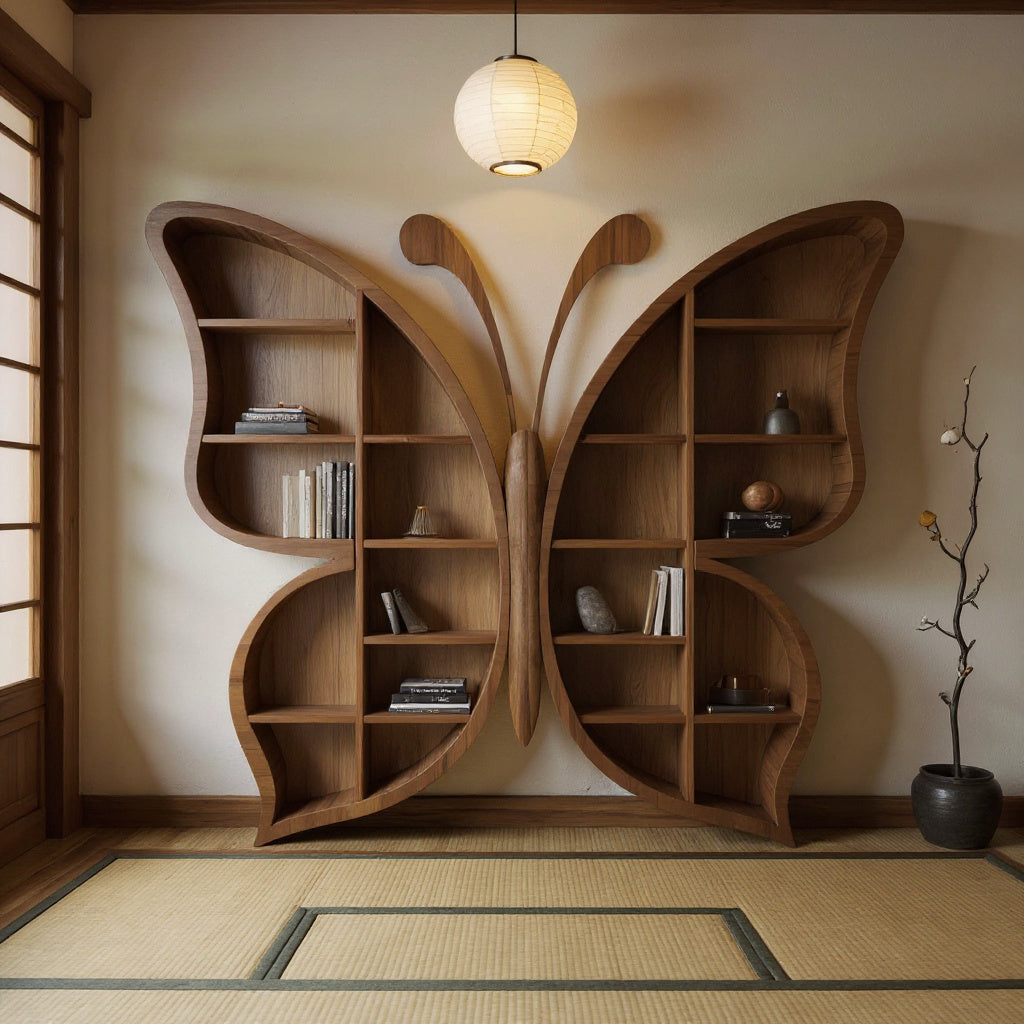 Butterfly Bookshelf With LED For Living Room Or Bedroom