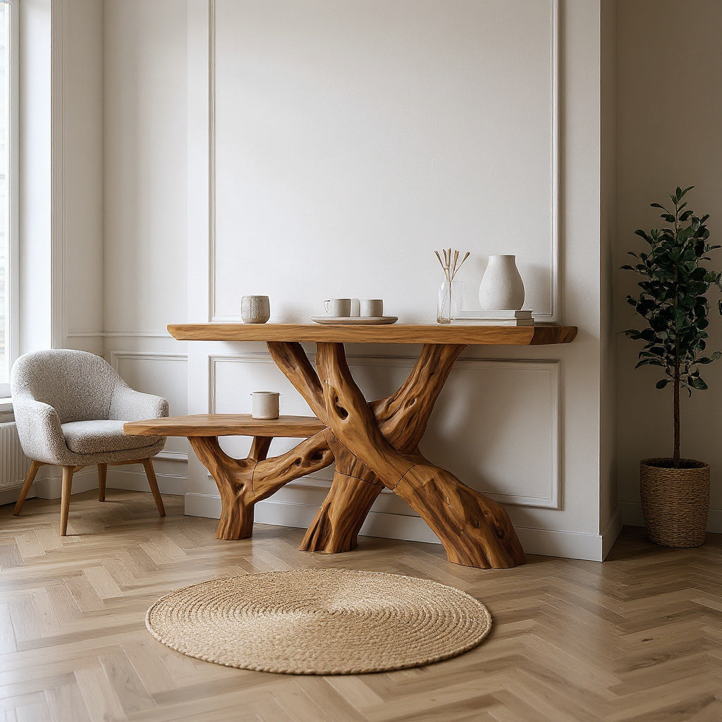 Classic Organic Wood Sofa Table For Living Room Styling