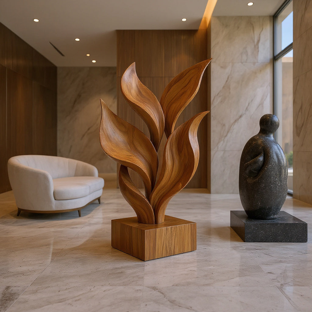 Coastal Botanical Wooden Sculpture For Luxury Beach House Decor