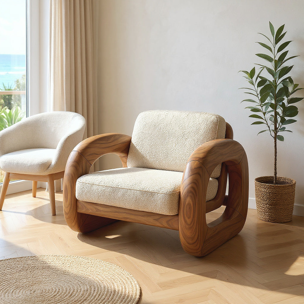 Coastal Contemporary Curved Accent Chair Ocean View Bedroom