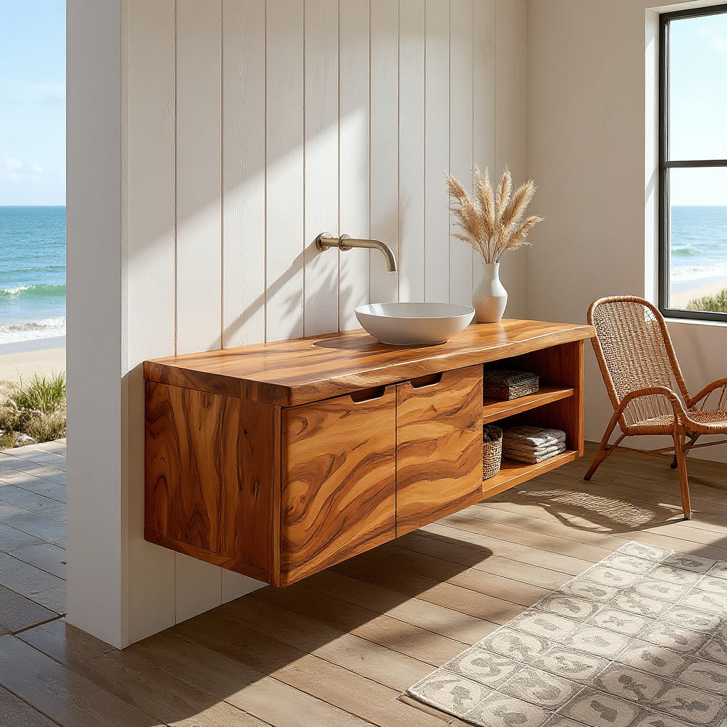 Coastal Floating Washstand Relaxing Guest Bathroom