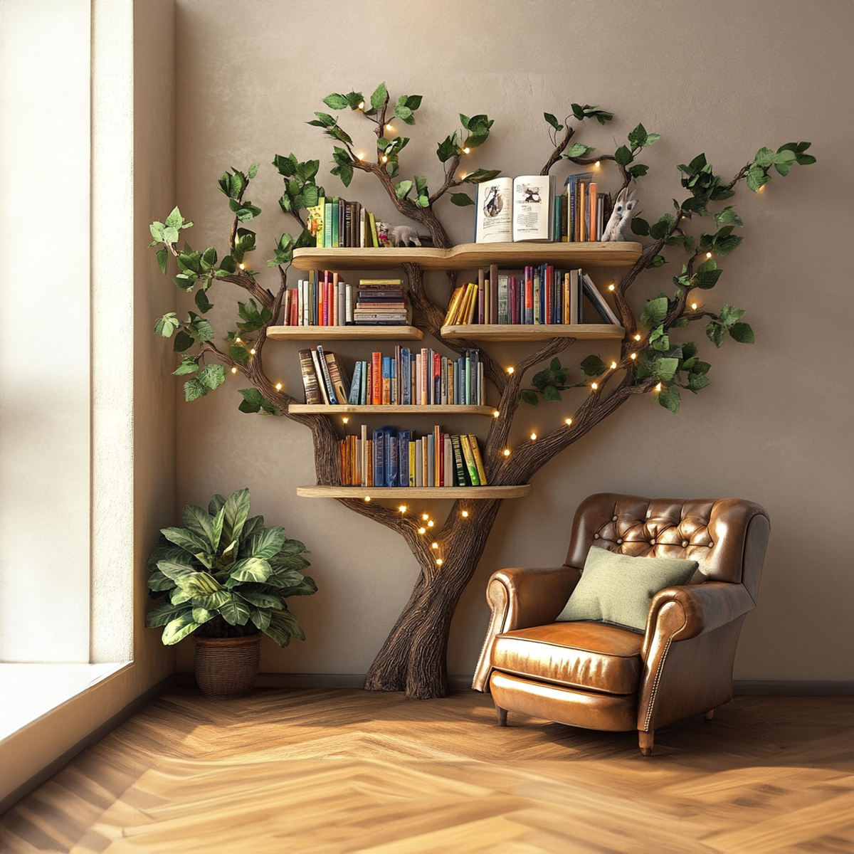 Black Tree Bookshelf Floating Shelf Bookcase - view 2